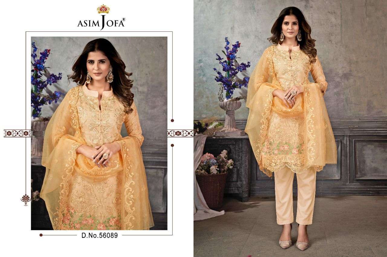 ASIM JOFA HIT DESIGN 56089 BY ASIM JOFA BEAUTIFUL PAKISTANI SUITS STYLISH COLORFUL FANCY CASUAL WEAR & ETHNIC WEAR HEAVY ORGANZA EMBROIDERED DRESSES AT WHOLESALE PRICE
