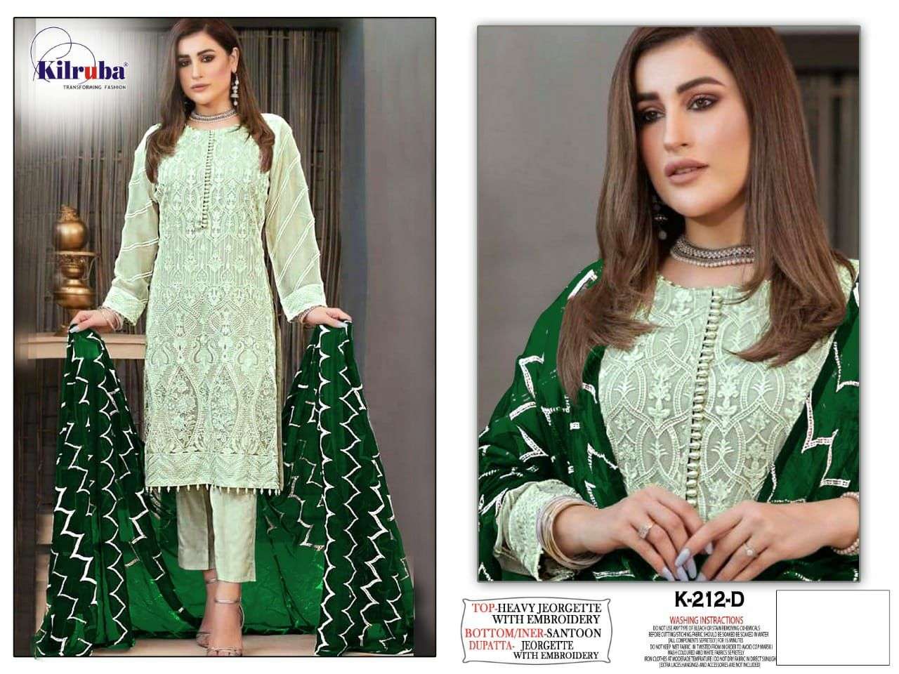 KILRUBA HIT DESIGN K-212 COLOURS BY KILRUBA K-212-A TO K-212-D SERIES DESIGNER FESTIVE PAKISTANI SUITS COLLECTION BEAUTIFUL STYLISH FANCY COLORFUL PARTY WEAR & OCCASIONAL WEAR GEORGETTE EMBROIDERED DRESSES AT WHOLESALE PRICE