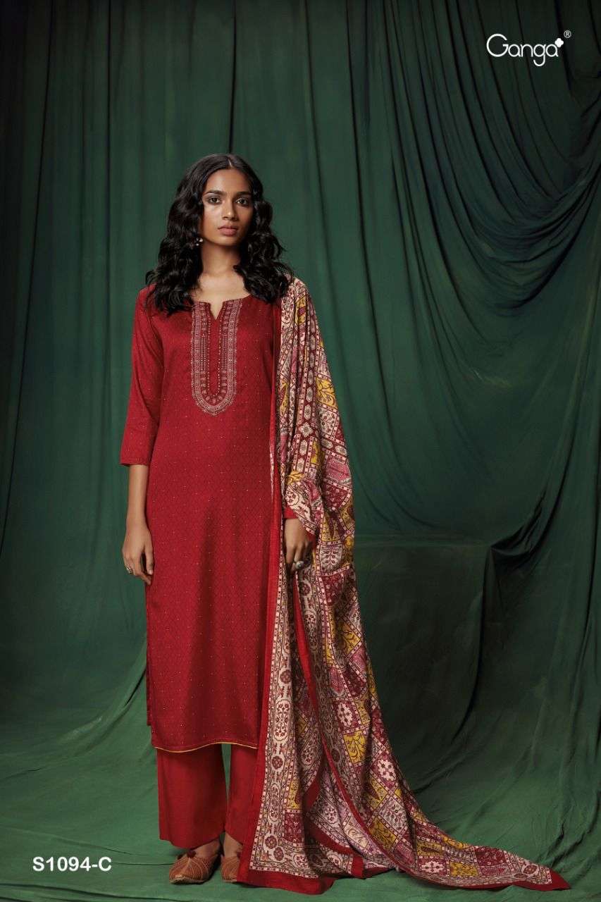 ISHANA-1094 BY GANGA FASHION 1094-A TO 1094-D SERIES BEAUTIFUL SUITS COLORFUL STYLISH FANCY CASUAL WEAR & ETHNIC WEAR COTTON SATIN DRESSES AT WHOLESALE PRICE