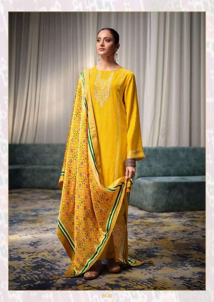ESHIKA BY VARSHA FASHION 01 TO 05 SERIES BEAUTIFUL SUITS COLORFUL STYLISH FANCY CASUAL WEAR & ETHNIC WEAR VISCOSE SATIN DRESSES AT WHOLESALE PRICE