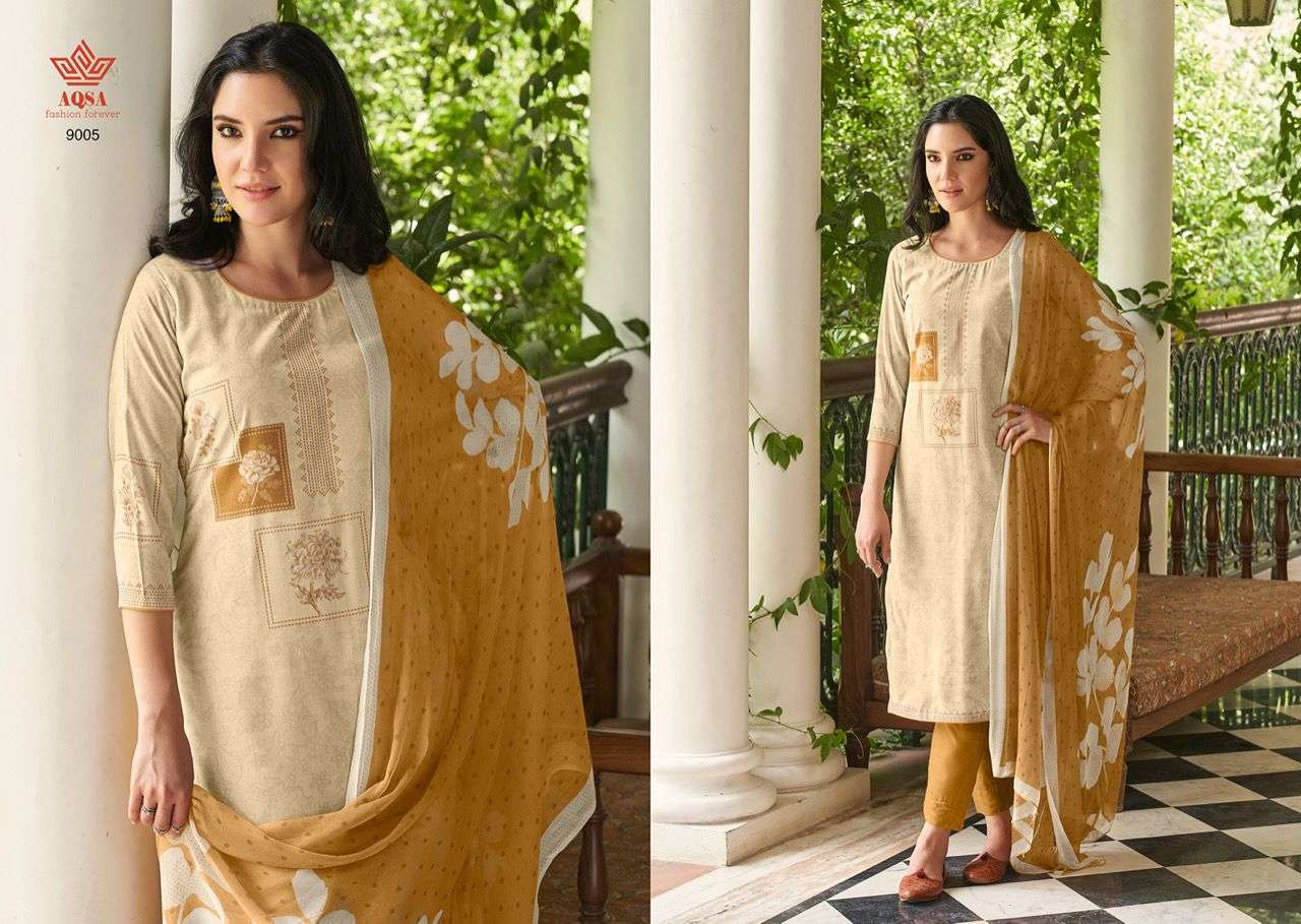 KAYNAAT BY AQSA 9001 TO 9006 SERIES BEAUTIFUL SUITS COLORFUL STYLISH FANCY CASUAL WEAR & ETHNIC WEAR PURE COTTON PRINT DRESSES AT WHOLESALE PRICE