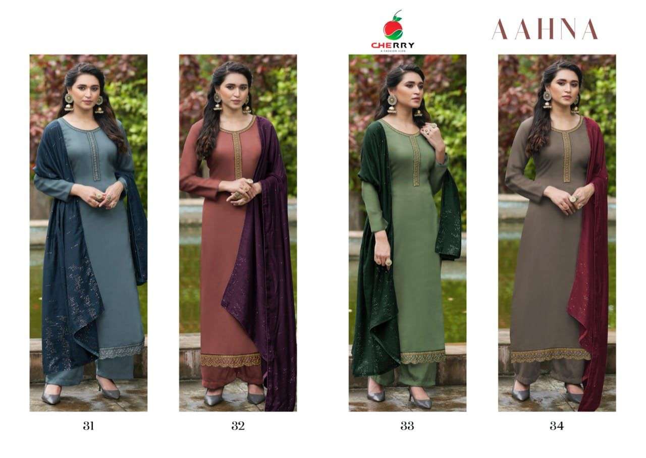AAHNA BY CHERRY 31 TO 34 SERIES BEAUTIFUL SUITS COLORFUL STYLISH FANCY CASUAL WEAR & ETHNIC WEAR SILK DRESSES AT WHOLESALE PRICE