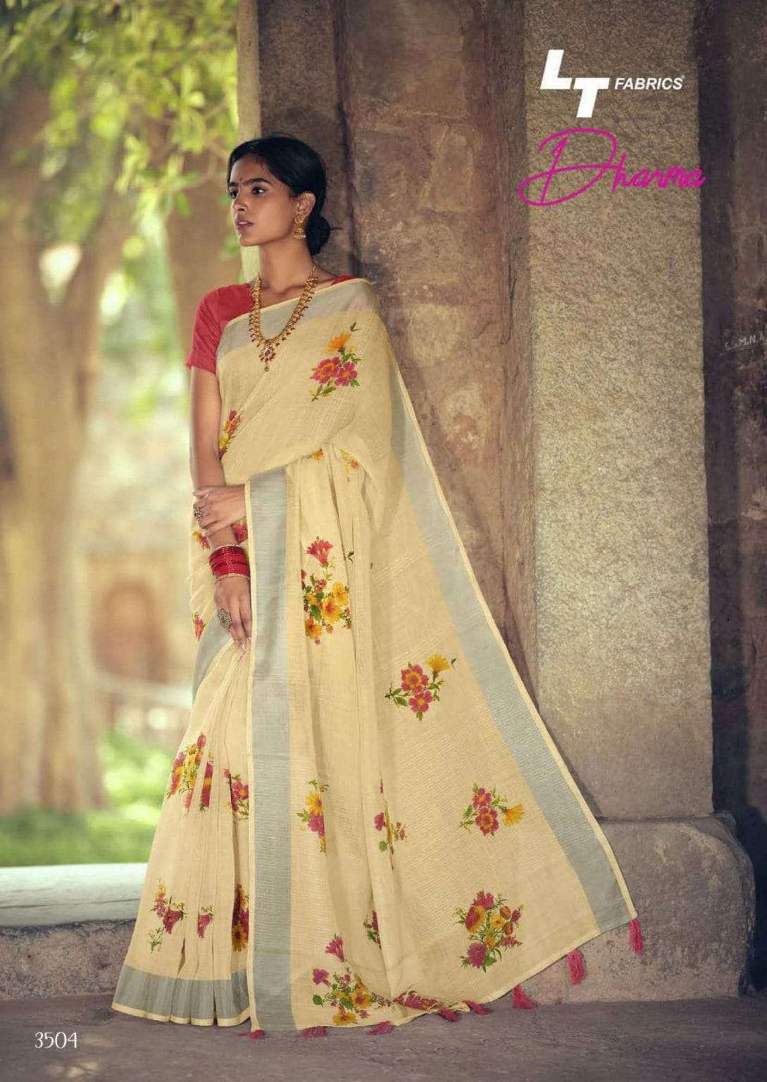 DHARMA NX BY LT FABRICS INDIAN TRADITIONAL WEAR COLLECTION BEAUTIFUL STYLISH FANCY COLORFUL PARTY WEAR & OCCASIONAL WEAR LINENE SAREES AT WHOLESALE PRICE