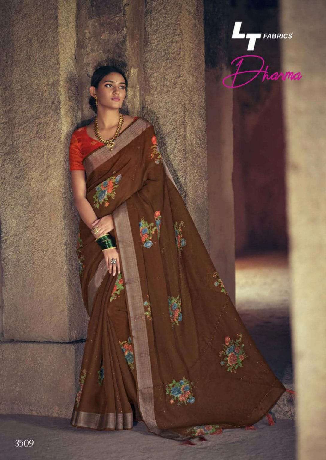 DHARMA NX BY LT FABRICS INDIAN TRADITIONAL WEAR COLLECTION BEAUTIFUL STYLISH FANCY COLORFUL PARTY WEAR & OCCASIONAL WEAR LINENE SAREES AT WHOLESALE PRICE