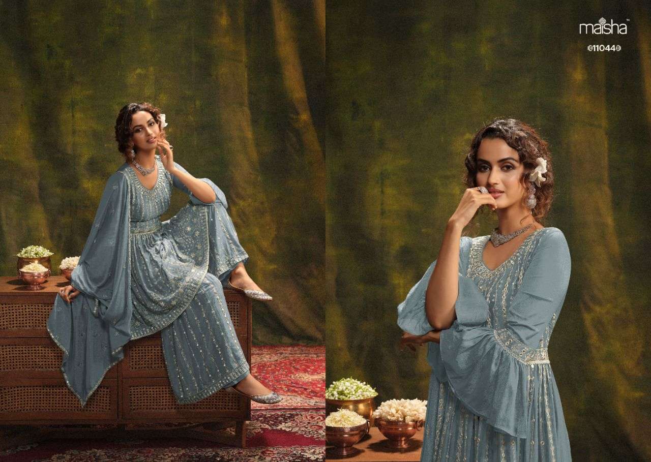 SIRONAH BY MAISHA 11043 TO 11045 SERIES BEAUTIFUL SHARARA SUITS COLORFUL STYLISH FANCY CASUAL WEAR & ETHNIC WEAR PURE CHINNON DRESSES AT WHOLESALE PRICE