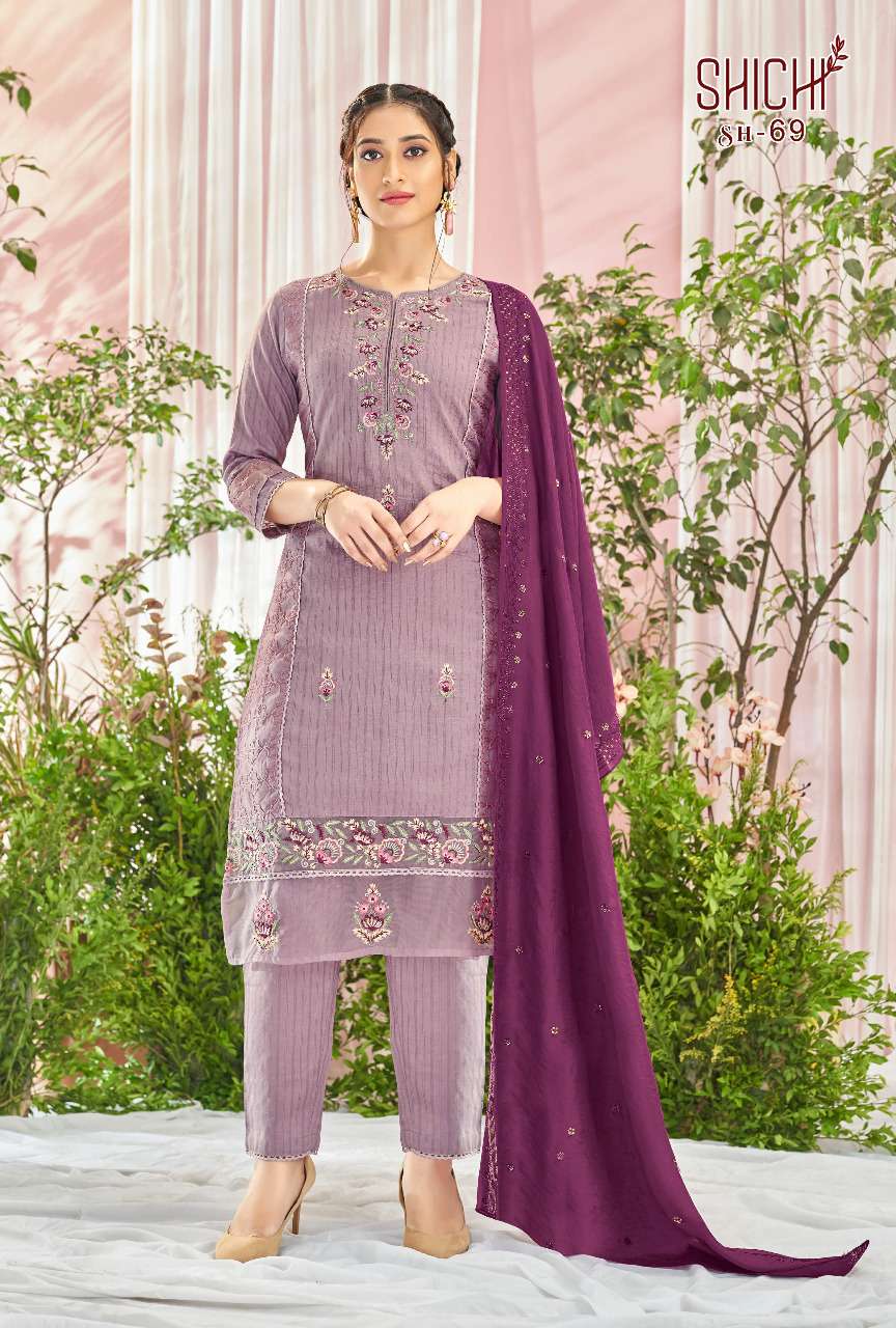 SAANJH BY SHICHI 67 TO 72 SERIES BEAUTIFUL SUITS COLORFUL STYLISH FANCY CASUAL WEAR & ETHNIC WEAR NYLON CHINNON DRESSES AT WHOLESALE PRICE