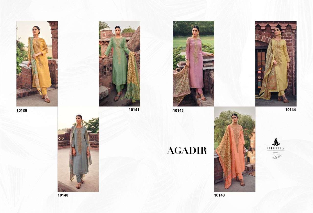 AGADIR BY CINDERELLA 10139 TO 10144 SERIES BEAUTIFUL SUITS COLORFUL STYLISH FANCY CASUAL WEAR & ETHNIC WEAR MUSLIN JACQUARD DRESSES AT WHOLESALE PRICE