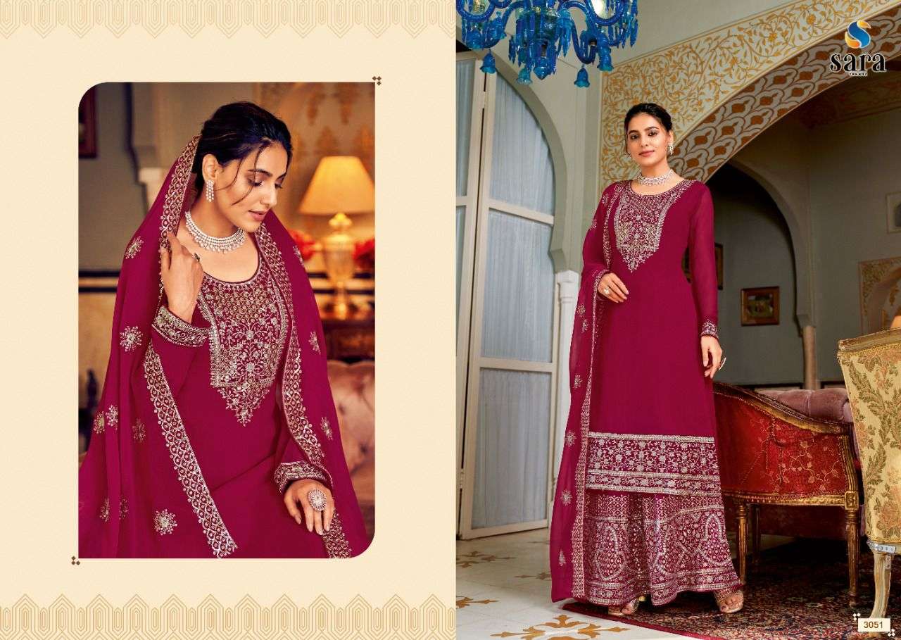 MORNI BY SARA TRENDZ 3051 TO 3054 SERIES BEAUTIFUL SHARARA SUITS COLORFUL STYLISH FANCY CASUAL WEAR & ETHNIC WEAR GEORGETTE EMBROIDERED DRESSES AT WHOLESALE PRICE