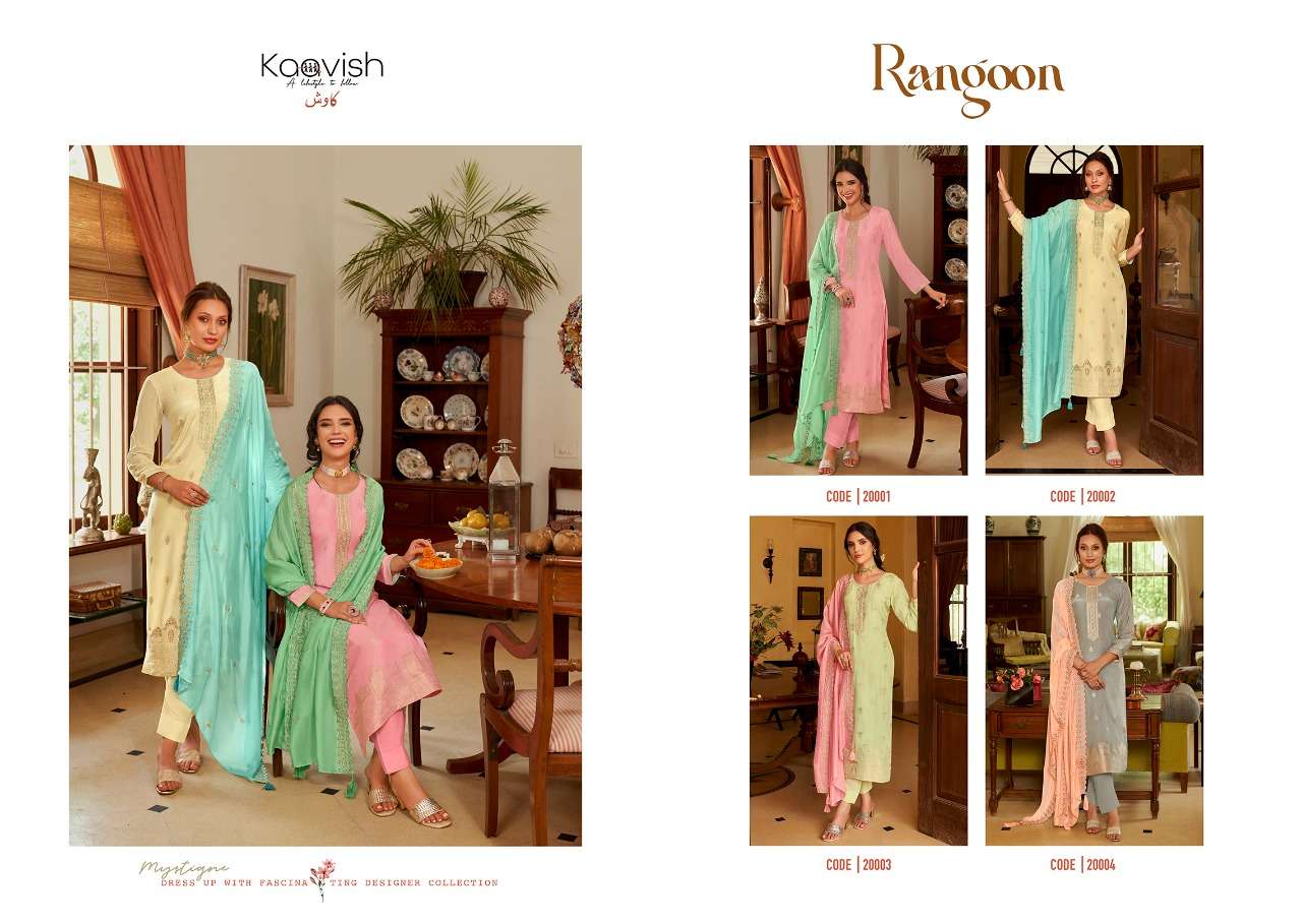 RANGOON BY KAAVISH 20001 TO 20004 SERIES BEAUTIFUL SUITS COLORFUL STYLISH FANCY CASUAL WEAR & ETHNIC WEAR MUSLIN SILK DRESSES AT WHOLESALE PRICE