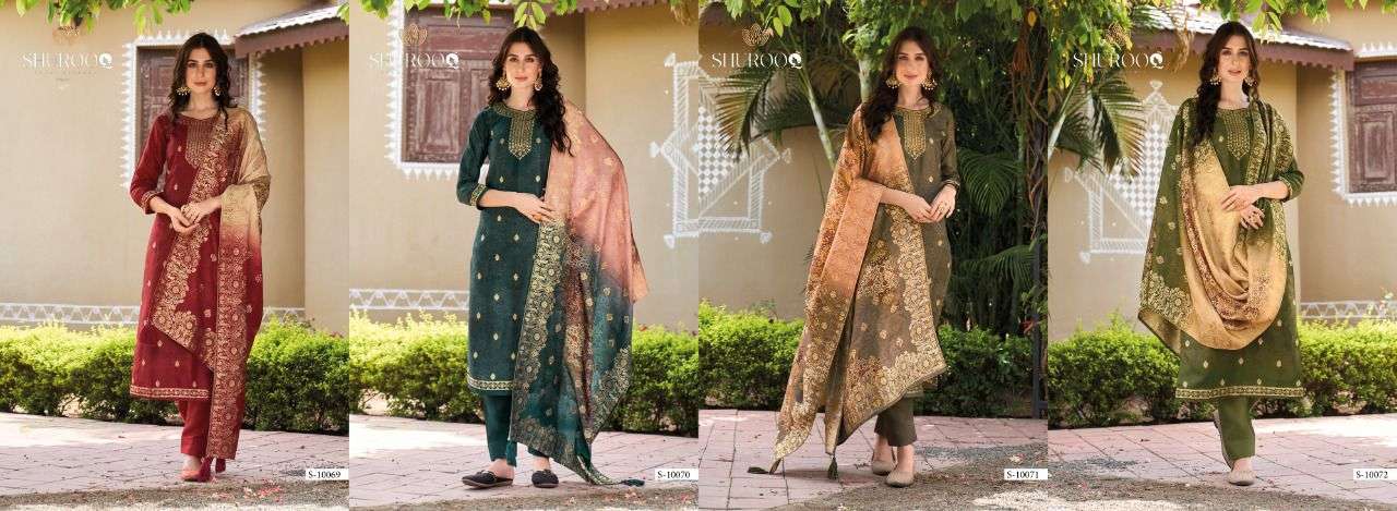ZEENATH BY SHUROOQ 10069 TO 10072 SERIES BEAUTIFUL SUITS COLORFUL STYLISH FANCY CASUAL WEAR & ETHNIC WEAR SILK JACQUARD DRESSES AT WHOLESALE PRICE