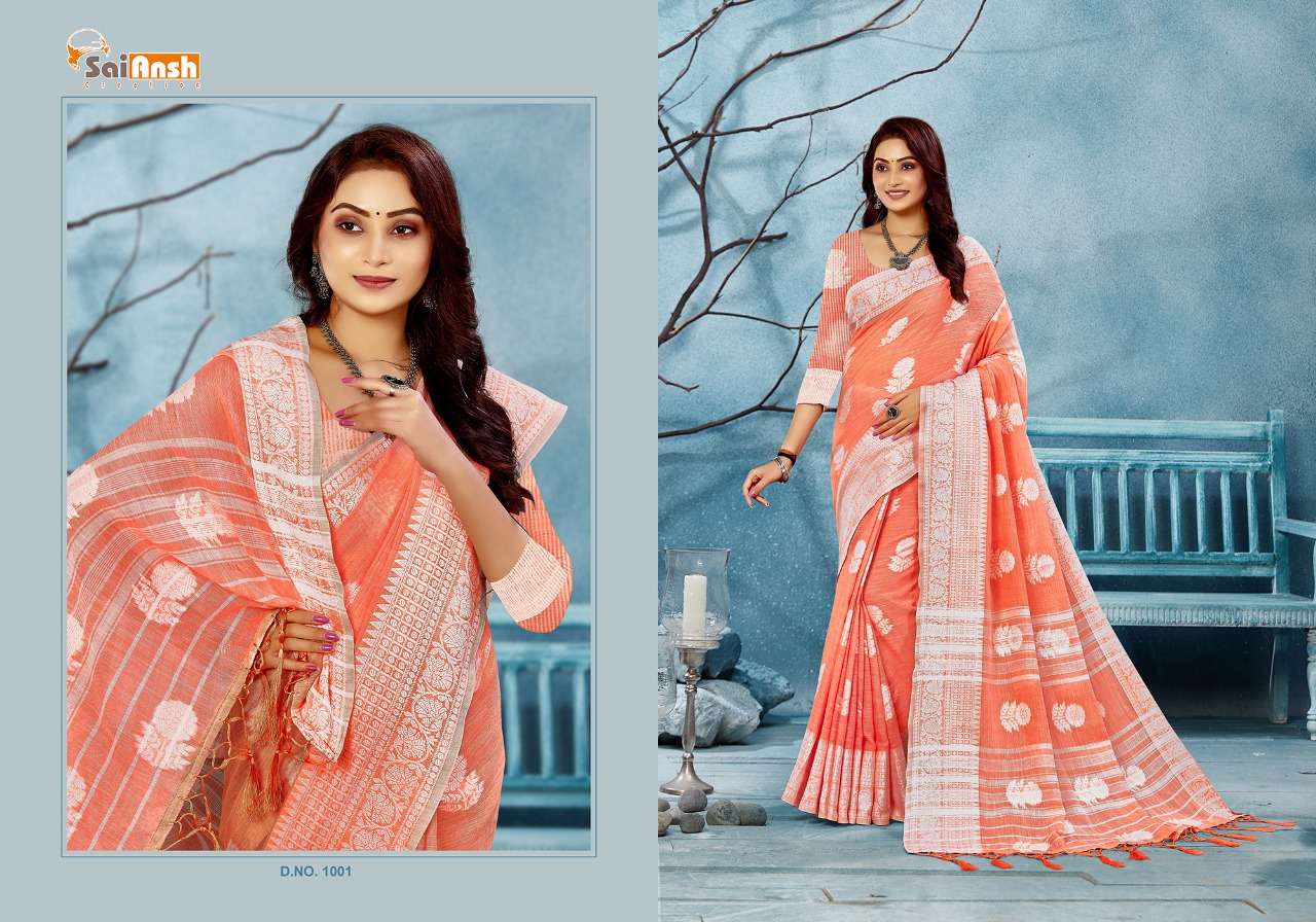 SWEET CORN BY SAI ANSH 1001 TO 1006 SERIES INDIAN TRADITIONAL WEAR COLLECTION BEAUTIFUL STYLISH FANCY COLORFUL PARTY WEAR & OCCASIONAL WEAR PURE LINEN SAREES AT WHOLESALE PRICE