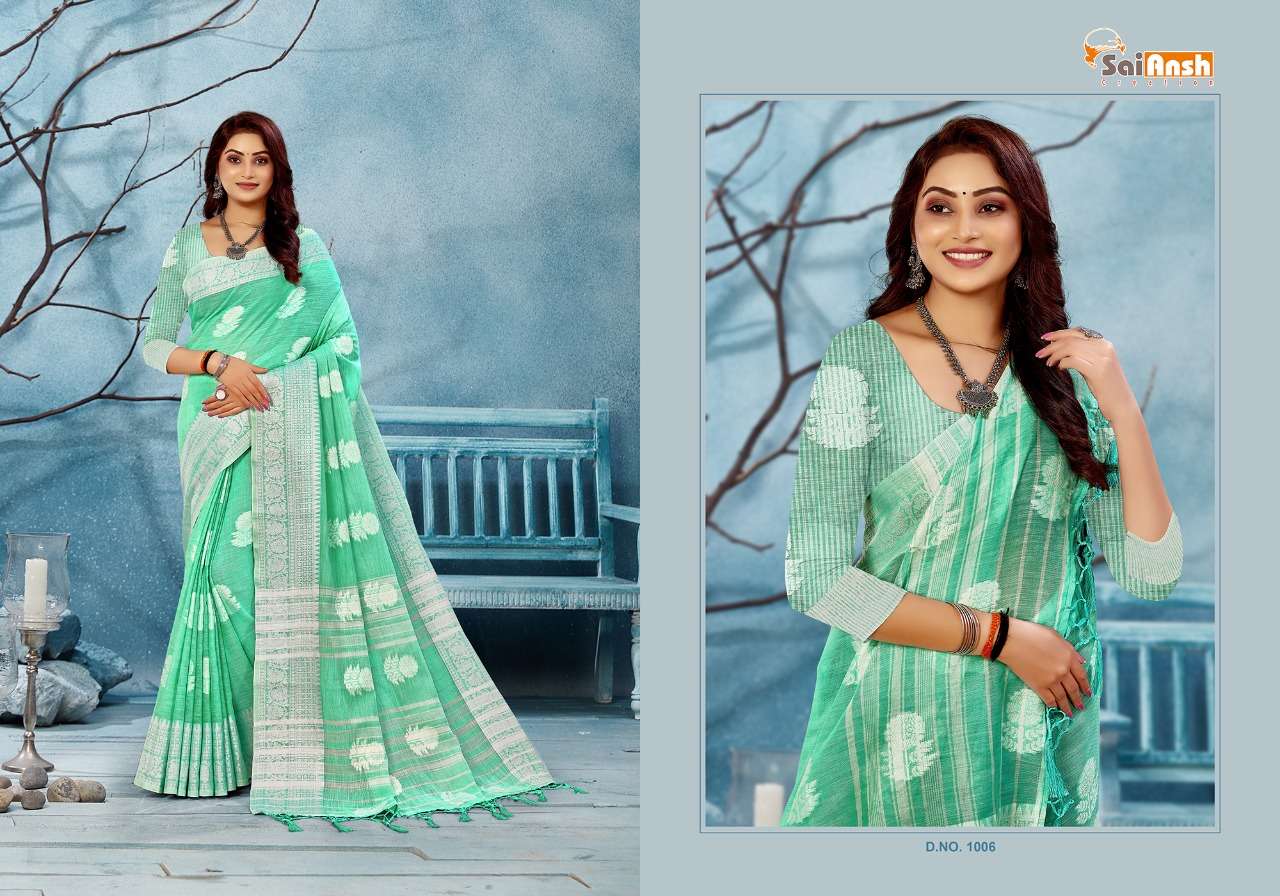 SWEET CORN BY SAI ANSH 1001 TO 1006 SERIES INDIAN TRADITIONAL WEAR COLLECTION BEAUTIFUL STYLISH FANCY COLORFUL PARTY WEAR & OCCASIONAL WEAR PURE LINEN SAREES AT WHOLESALE PRICE