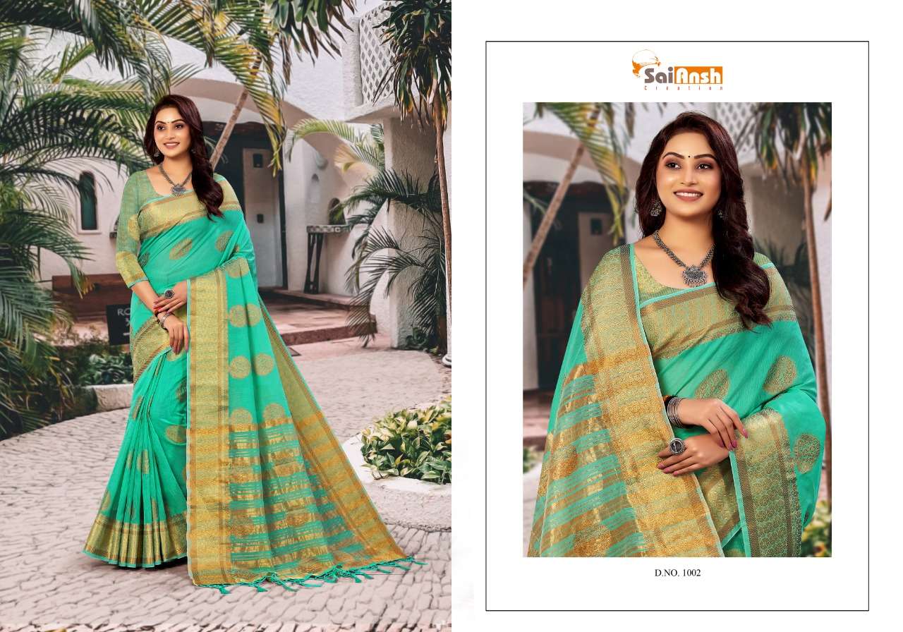 BRINDA BY SAI ANSH 1001 TO 1006 SERIES INDIAN TRADITIONAL WEAR COLLECTION BEAUTIFUL STYLISH FANCY COLORFUL PARTY WEAR & OCCASIONAL WEAR PURE LINEN SAREES AT WHOLESALE PRICE