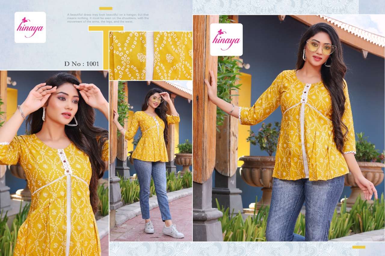 VOGUE VOL-13 BY HINAYA 1001 TO 1008 SERIES BEAUTIFUL STYLISH FANCY COLORFUL CASUAL WEAR & ETHNIC WEAR HEAVY RAYON SLUB TOPS AT WHOLESALE PRICE