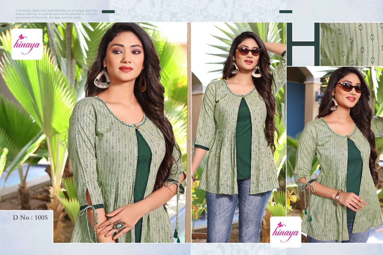 VOGUE VOL-13 BY HINAYA 1001 TO 1008 SERIES BEAUTIFUL STYLISH FANCY COLORFUL CASUAL WEAR & ETHNIC WEAR HEAVY RAYON SLUB TOPS AT WHOLESALE PRICE