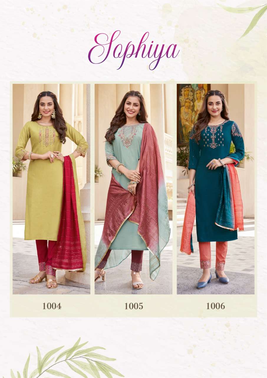 SOPHIYA BY KAASBEE 1001 TO 1006 SERIES BEAUTIFUL SUITS COLORFUL STYLISH FANCY CASUAL WEAR & ETHNIC WEAR CHINNON DRESSES AT WHOLESALE PRICE