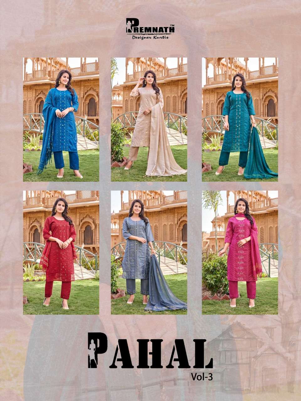 PAHAL VOL-3 BY PREMNATH 1001 TO 1006 SERIES BEAUTIFUL SUITS COLORFUL STYLISH FANCY CASUAL WEAR & ETHNIC WEAR MODAL SILK DRESSES AT WHOLESALE PRICE