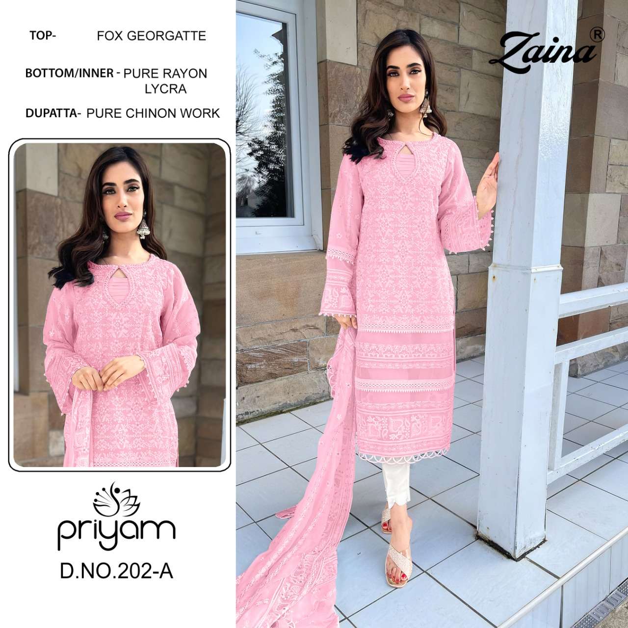 ZAINA 200 SERIES BY PRIYAM 200-A TO 207-B SERIES BEAUTIFUL PAKISTANI SUITS COLORFUL STYLISH FANCY CASUAL WEAR & ETHNIC WEAR FAUX GEORGETTE DRESSES AT WHOLESALE PRICE