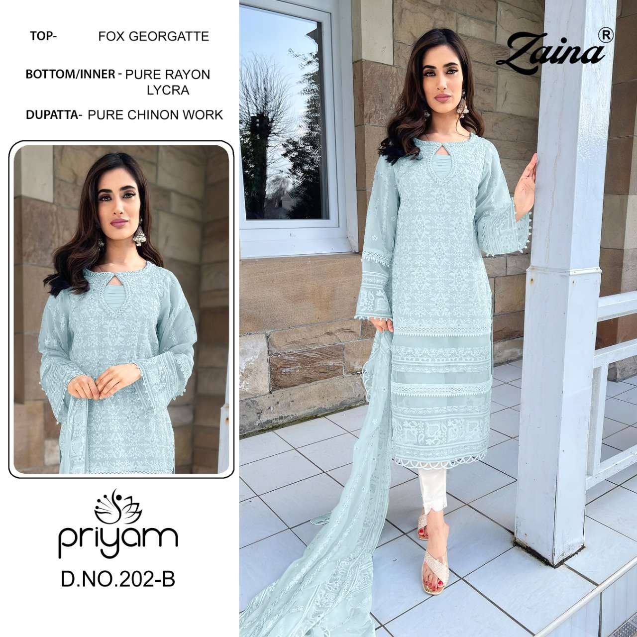 ZAINA 200 SERIES BY PRIYAM 200-A TO 207-B SERIES BEAUTIFUL PAKISTANI SUITS COLORFUL STYLISH FANCY CASUAL WEAR & ETHNIC WEAR FAUX GEORGETTE DRESSES AT WHOLESALE PRICE