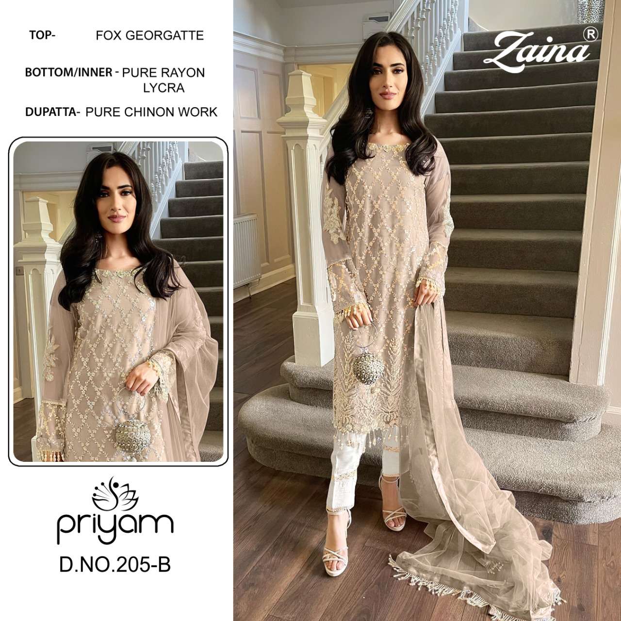 ZAINA 200 SERIES BY PRIYAM 200-A TO 207-B SERIES BEAUTIFUL PAKISTANI SUITS COLORFUL STYLISH FANCY CASUAL WEAR & ETHNIC WEAR FAUX GEORGETTE DRESSES AT WHOLESALE PRICE