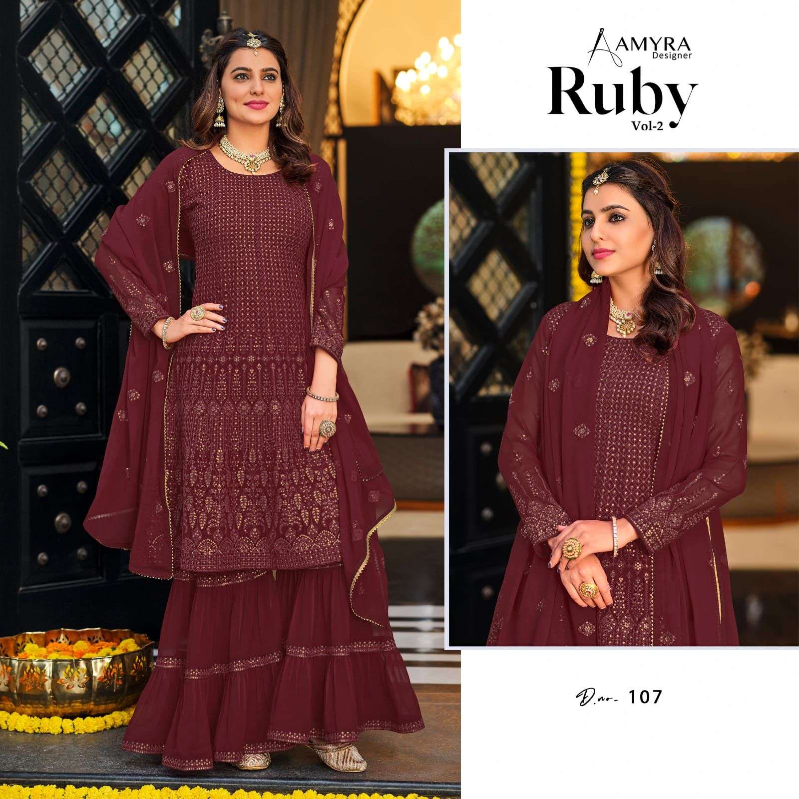 Ruby Vol-2 By Amyra Designer 106 To 109 Series Beautiful Sharara Suits Colorful Stylish Fancy Casual Wear & Ethnic Wear Georgette Dresses At Wholesale Price