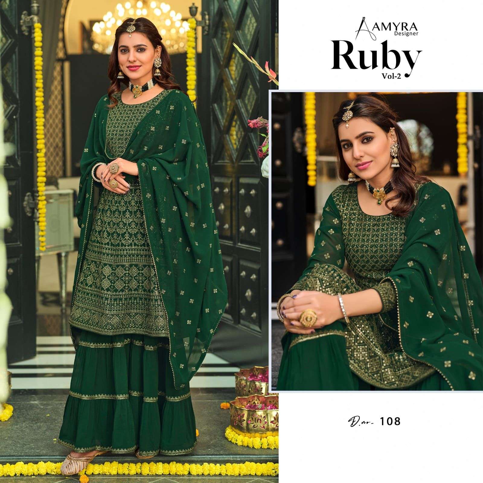 Ruby Vol-2 By Amyra Designer 106 To 109 Series Beautiful Sharara Suits Colorful Stylish Fancy Casual Wear & Ethnic Wear Georgette Dresses At Wholesale Price