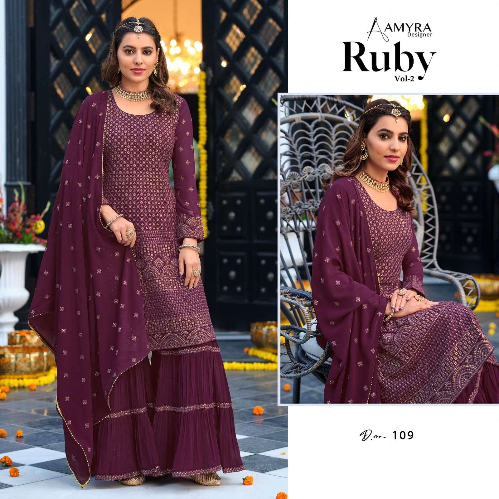 Ruby Vol-2 By Amyra Designer 106 To 109 Series Beautiful Sharara Suits Colorful Stylish Fancy Casual Wear & Ethnic Wear Georgette Dresses At Wholesale Price