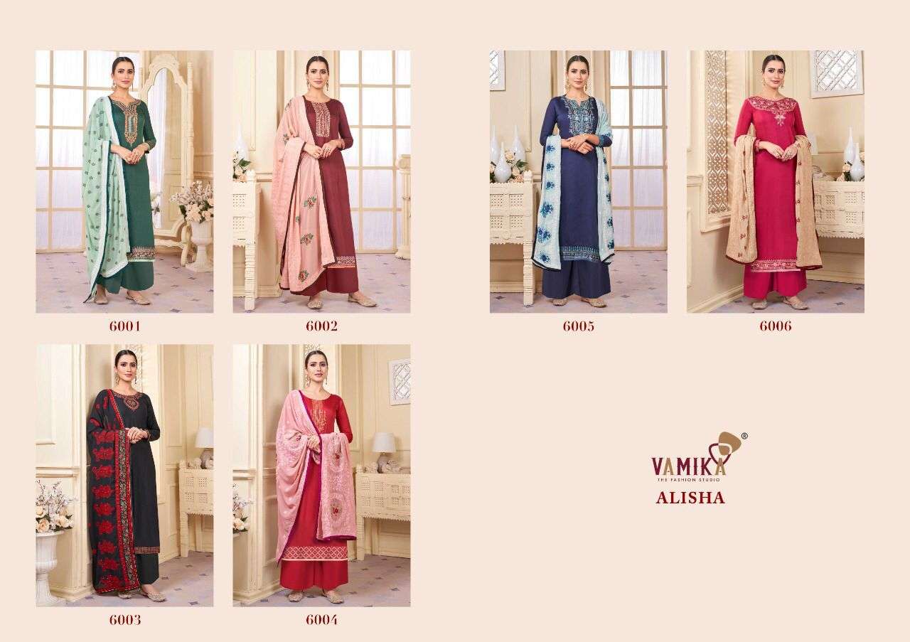 ALISHA BY VAMIKA 6001 TO 6006 SERIES BEAUTIFUL SUITS COLORFUL STYLISH FANCY CASUAL WEAR & ETHNIC WEAR RAYON DRESSES AT WHOLESALE PRICE
