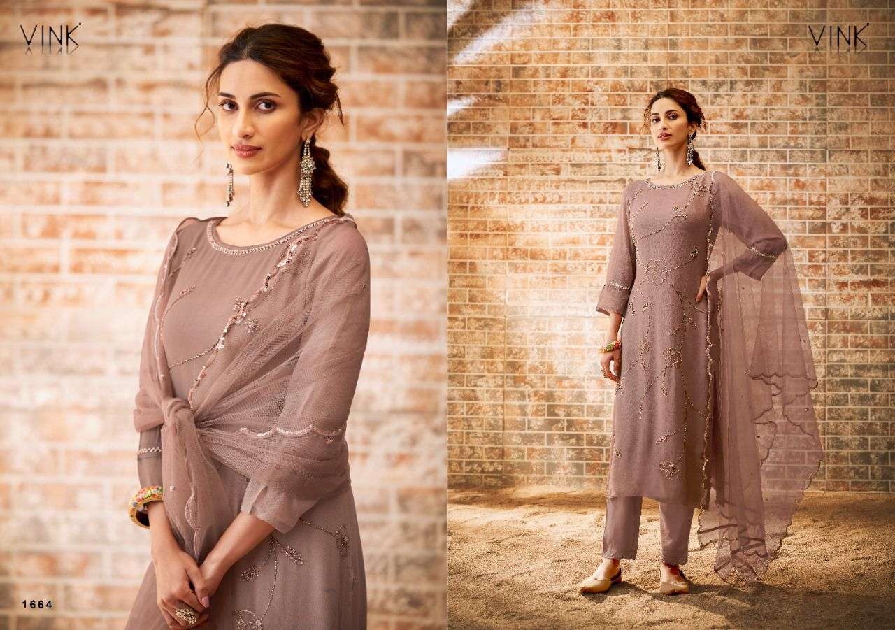 ZIA BY VINK 1661 TO 1666 SERIES BEAUTIFUL SUITS COLORFUL STYLISH FANCY CASUAL WEAR & ETHNIC WEAR GEORGETTE EMBROIDERED DRESSES AT WHOLESALE PRICE