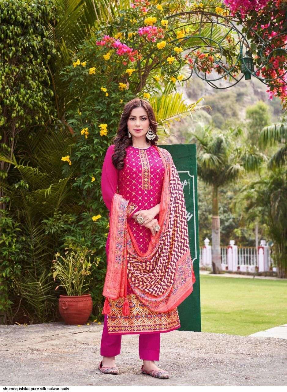 ISHIKA BY SHUROOQ 01 TO 04 SERIES BEAUTIFUL SUITS COLORFUL STYLISH FANCY CASUAL WEAR & ETHNIC WEAR SILK JQCAUARD DRESSES AT WHOLESALE PRICE