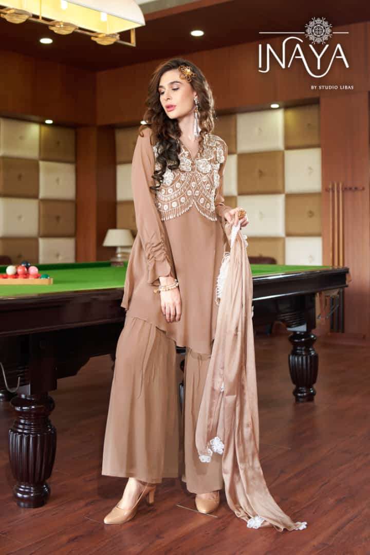 LUXURY PRET COLLECTION VOL-151 BY INAYA 01 TO 03 SERIES BEAUTIFUL PAKISTANI SUITS STYLISH COLORFUL FANCY CASUAL WEAR & ETHNIC WEAR PURE GEORGETTE EMBROIDERED DRESSES AT WHOLESALE PRICE