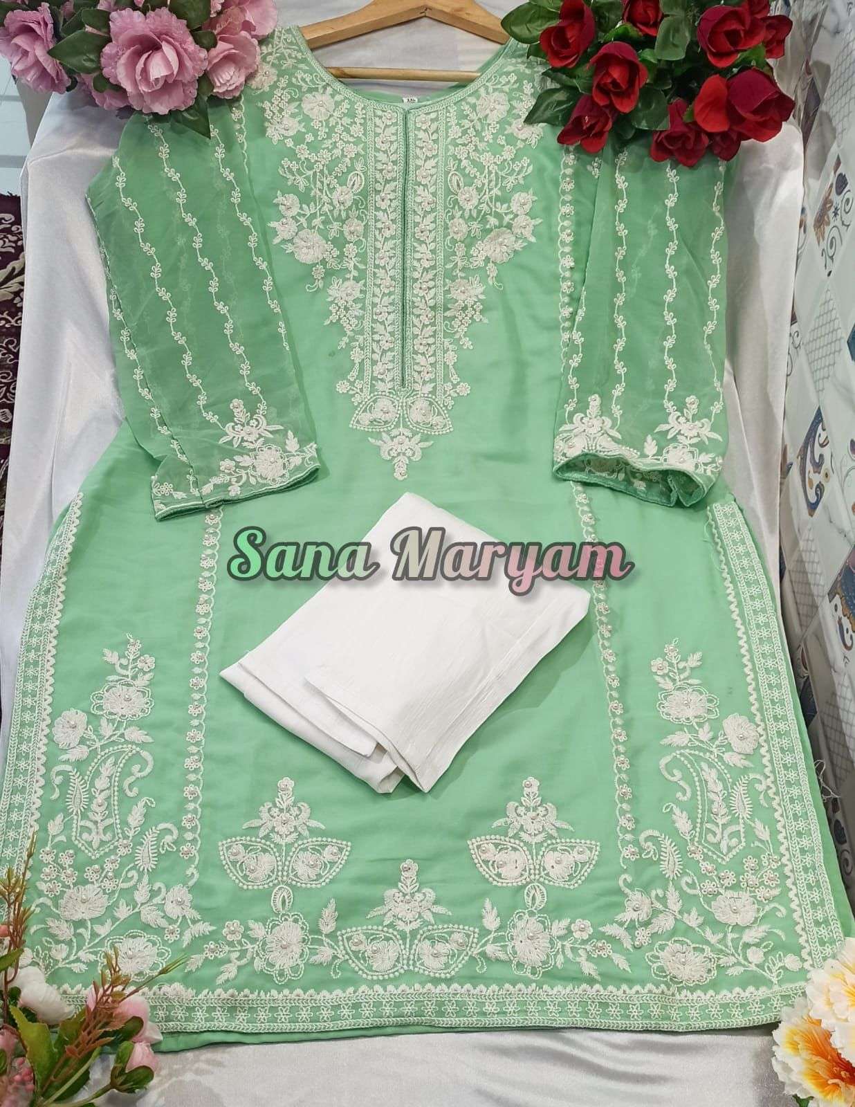 SM-102 COLOURS BY SANA MARYAM 102-A TO 102-B SERIES DESIGNER STYLISH FANCY COLORFUL BEAUTIFUL PARTY WEAR & ETHNIC WEAR COLLECTION FAUX GEORGETTE KURTIS WITH BOTTOM AT WHOLESALE PRICE