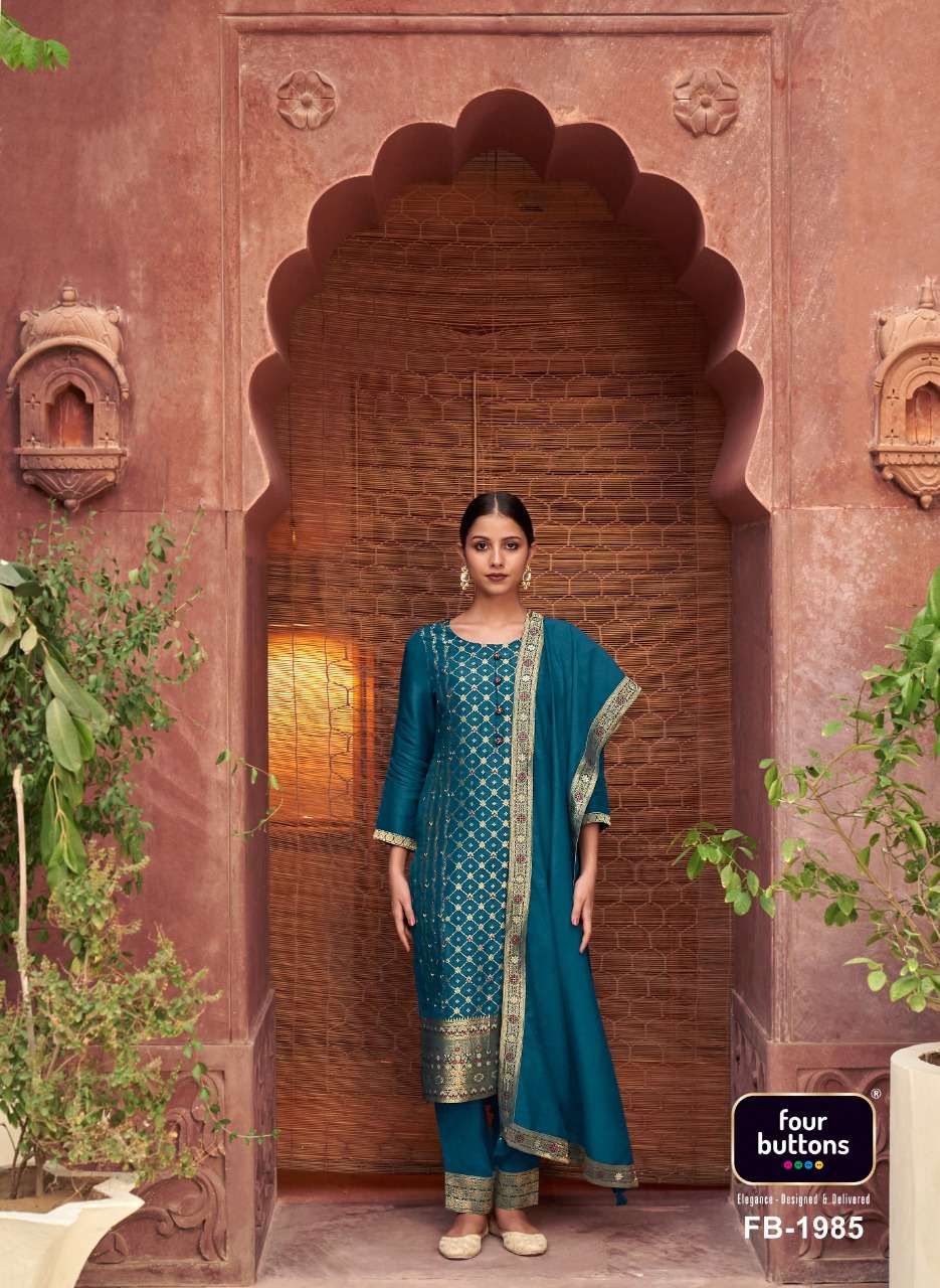 BANARAS BY FOUR BUTTONS 1981 TO 1986 SERIES BEAUTIFUL SUITS COLORFUL STYLISH FANCY CASUAL WEAR & ETHNIC WEAR DOLA SILK DRESSES AT WHOLESALE PRICE