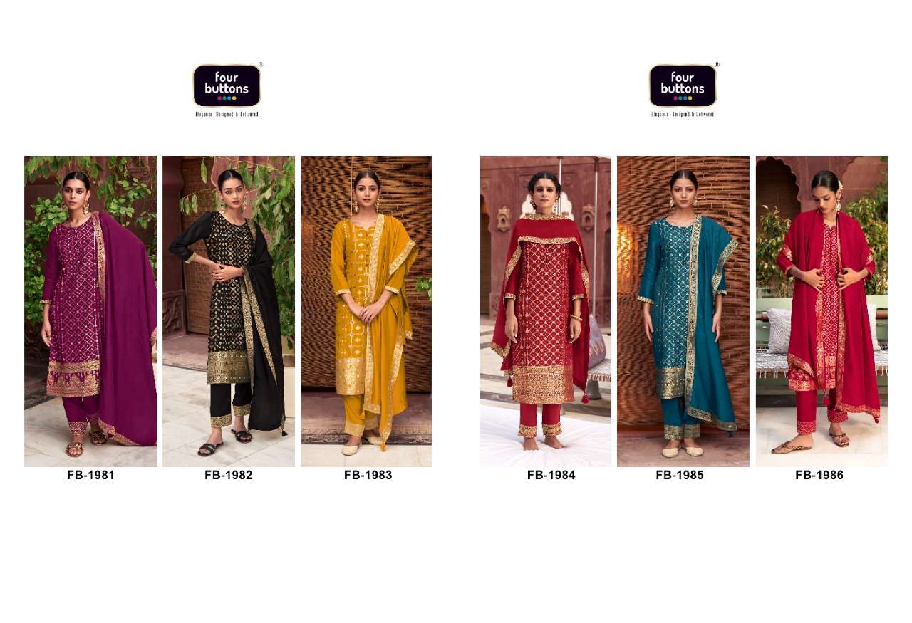 BANARAS BY FOUR BUTTONS 1981 TO 1986 SERIES BEAUTIFUL SUITS COLORFUL STYLISH FANCY CASUAL WEAR & ETHNIC WEAR DOLA SILK DRESSES AT WHOLESALE PRICE