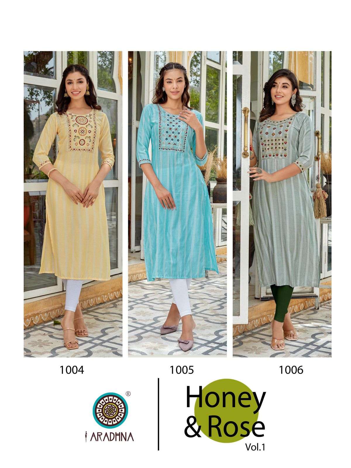 HONEY AND ROSE VOL-1 BY ARADHNA FASHION 1001 TO 1006 SERIES DESIGNER STYLISH FANCY COLORFUL BEAUTIFUL PARTY WEAR & ETHNIC WEAR COLLECTION PURE VISCOSE KURTIS AT WHOLESALE PRICE