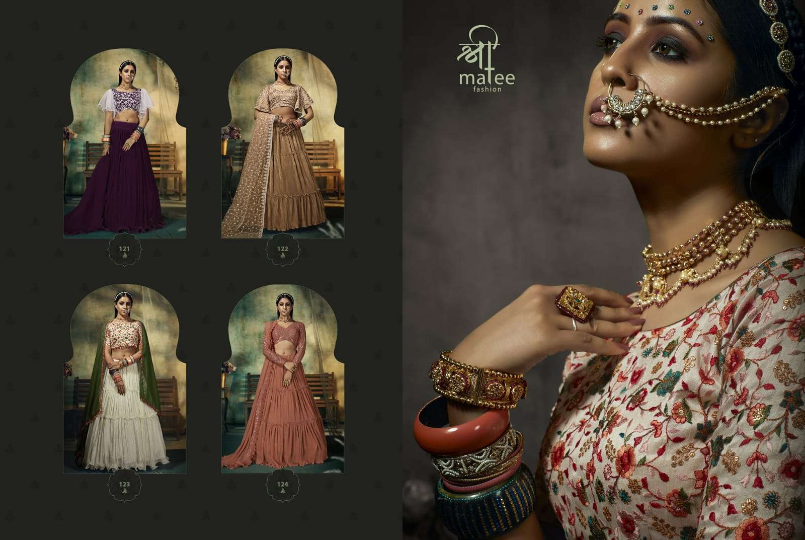 AAHANA BY SHREE MATEE FASHION 121 TO 124 SERIES DESIGNER BEAUTIFUL NAVRATRI COLLECTION OCCASIONAL WEAR & PARTY WEAR HEAVY FAUX GEORGETTE LEHENGAS AT WHOLESALE PRICE