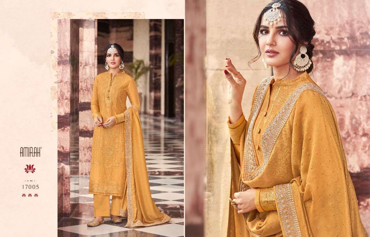 KHWAHISH VOL-2 BY AMIRAH 17001 TO 17006 SERIES BEAUTIFUL STYLISH SUITS FANCY COLORFUL CASUAL WEAR & ETHNIC WEAR & READY TO WEAR DOLA SILK JACQUARD DRESSES AT WHOLESALE PRICE