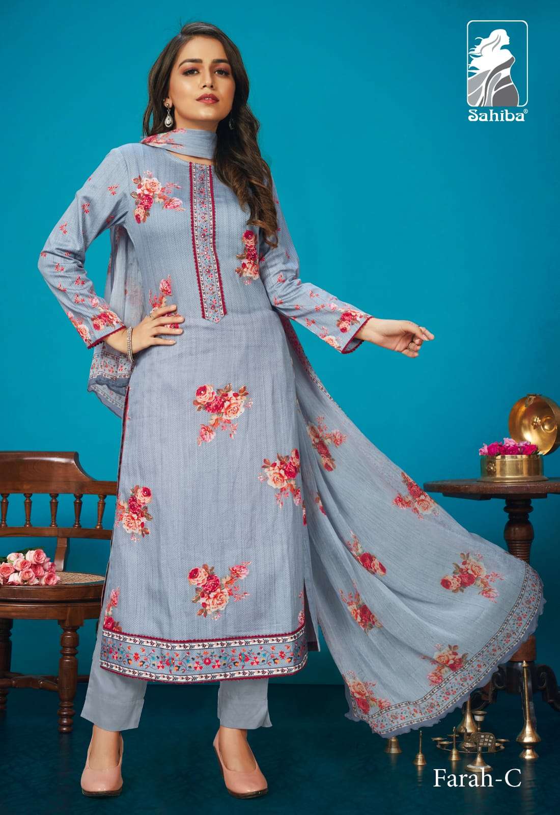 FARAH BY SAHIBA FABRICS A TO D SERIES BEAUTIFUL SUITS COLORFUL STYLISH FANCY CASUAL WEAR & ETHNIC WEAR COTTON SATIN PRINT DRESSES AT WHOLESALE PRICE