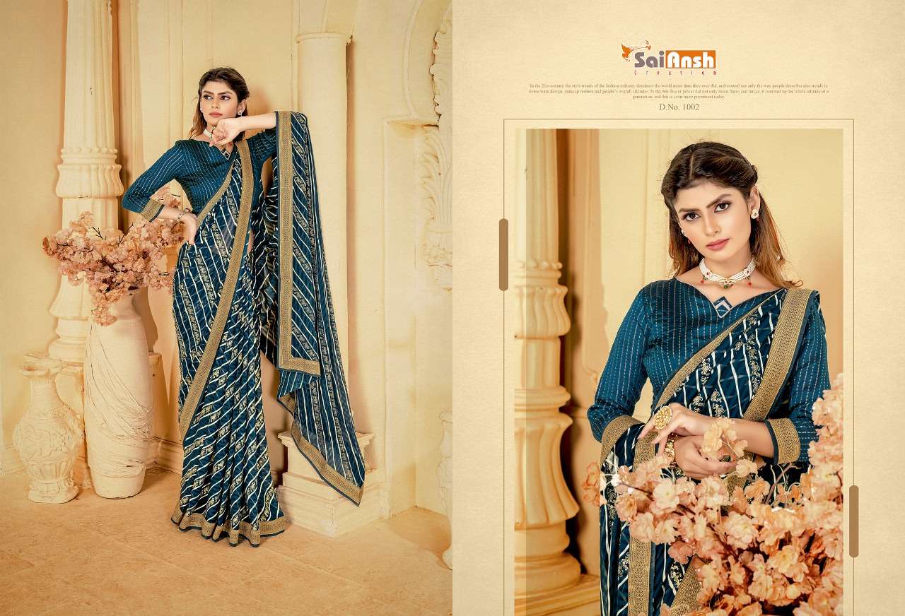 MERI JAAN BY SAI ANSH 1001 TO 1012 SERIES INDIAN TRADITIONAL WEAR COLLECTION BEAUTIFUL STYLISH FANCY COLORFUL PARTY WEAR & OCCASIONAL WEAR GEORGETTE SAREES AT WHOLESALE PRICE