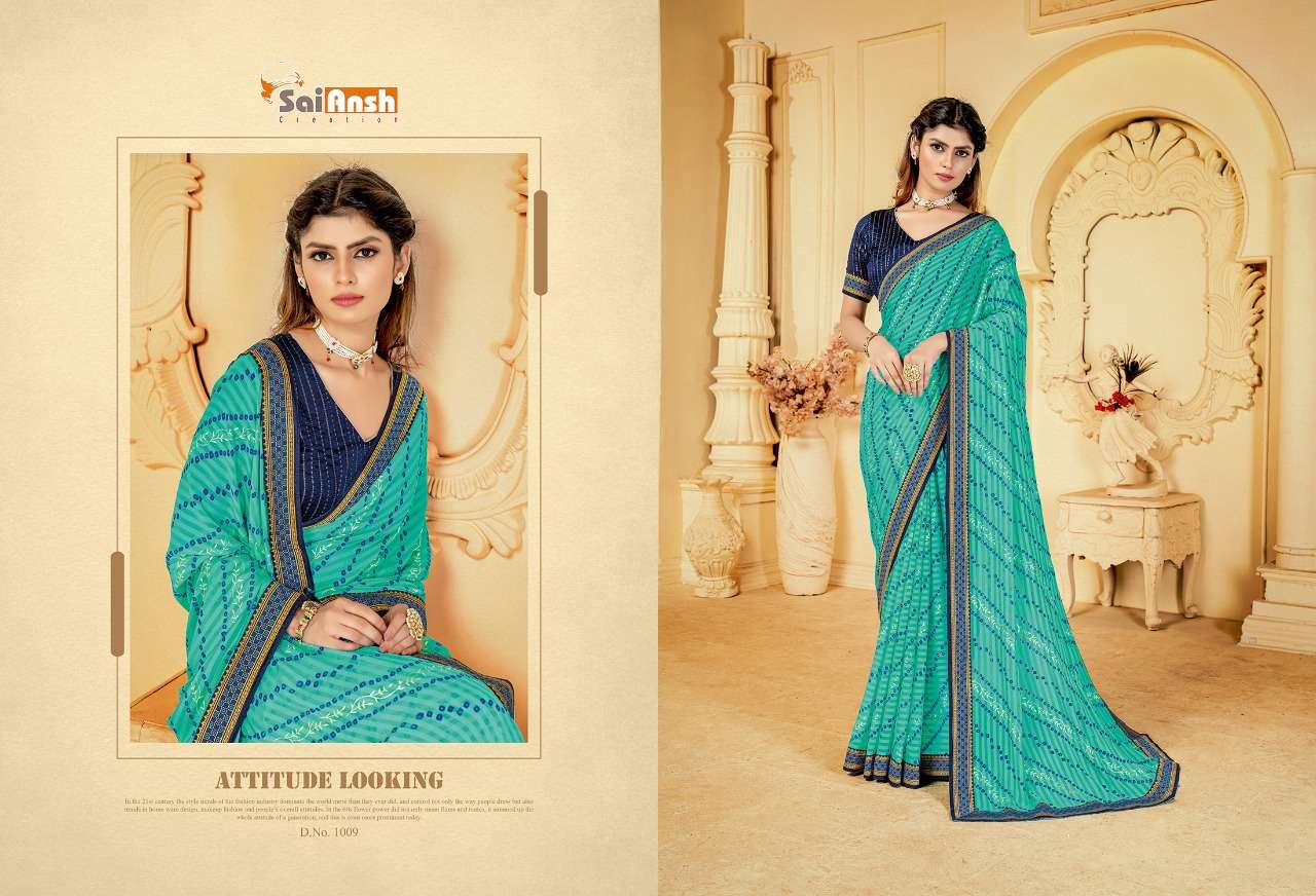 MERI JAAN BY SAI ANSH 1001 TO 1012 SERIES INDIAN TRADITIONAL WEAR COLLECTION BEAUTIFUL STYLISH FANCY COLORFUL PARTY WEAR & OCCASIONAL WEAR GEORGETTE SAREES AT WHOLESALE PRICE