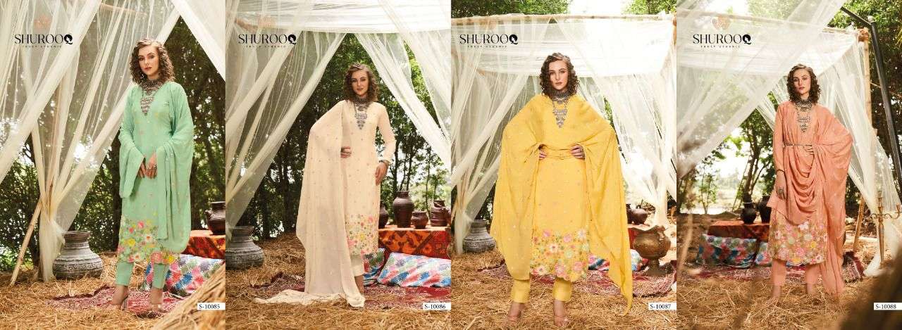 MARIA BY SHUROOQ 10085 TO 10088 SERIES BEAUTIFUL SUITS COLORFUL STYLISH FANCY CASUAL WEAR & ETHNIC WEAR CHINNON DRESSES AT WHOLESALE PRICE