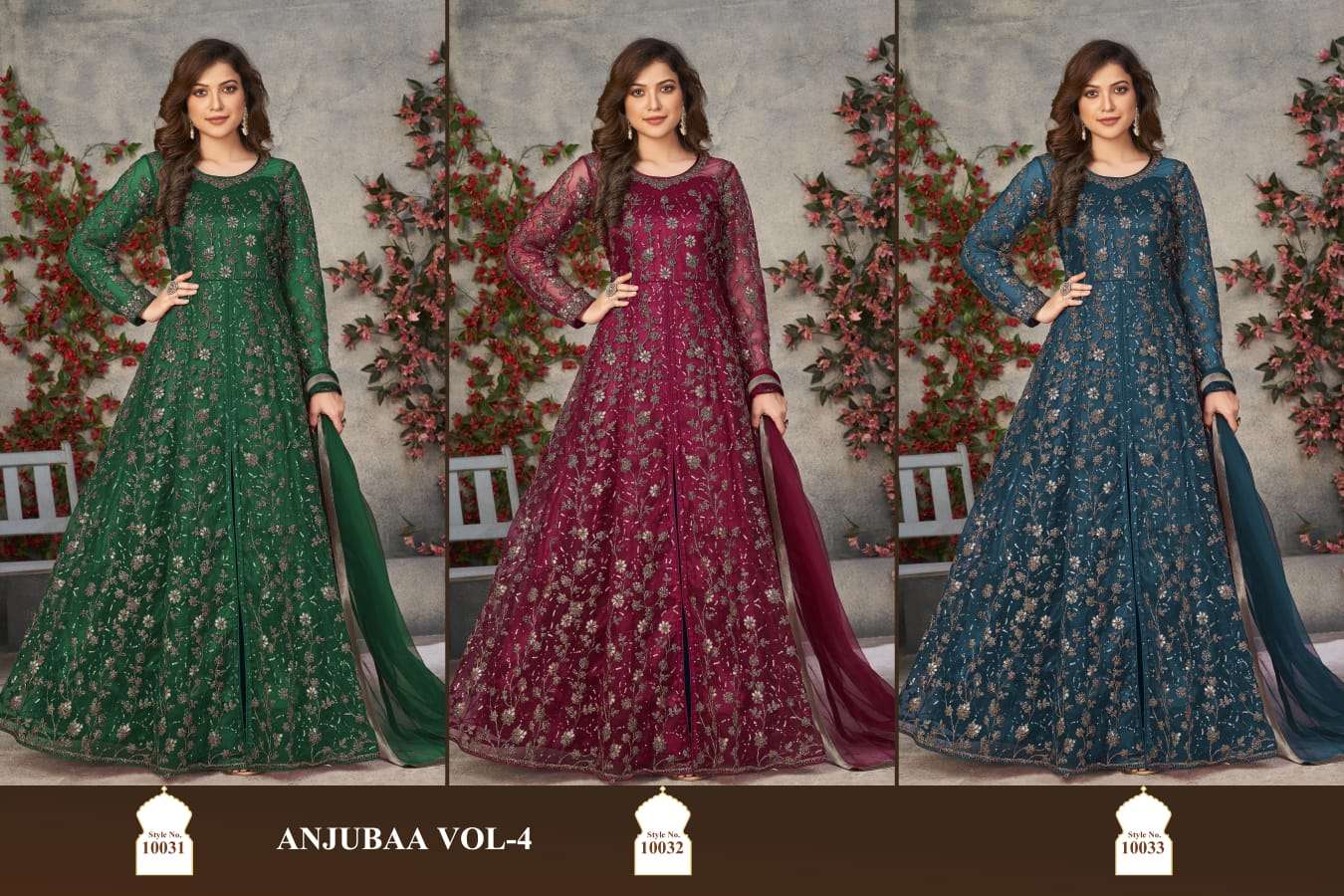 Anjubaa Vol-4 By Fashid Wholesale 10031 To 10033 Series Designer Festive Suits Beautiful Fancy Colorful Stylish Party Wear & Occasional Wear Net Dresses At Wholesale Price