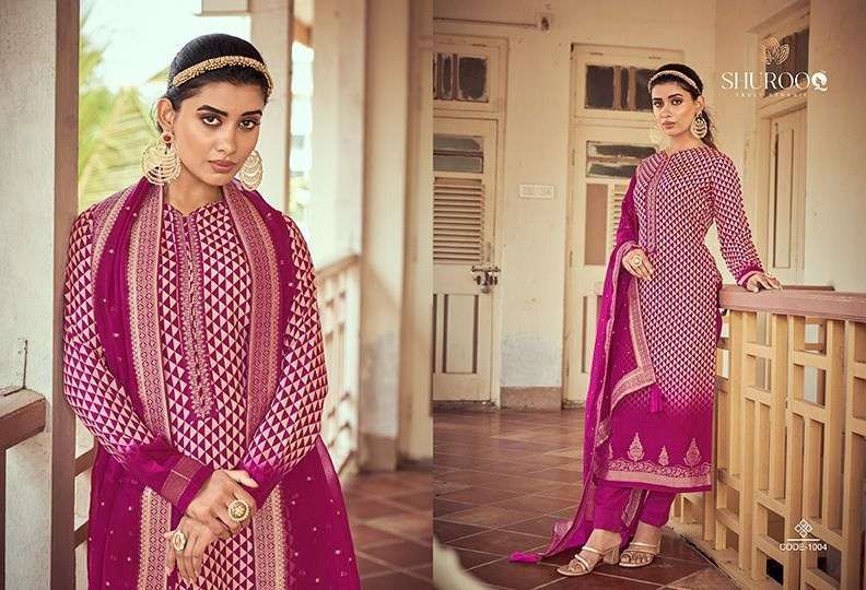 HARNAAZ BY SHUROOQ 1001 TO 1004 SERIES BEAUTIFUL SUITS COLORFUL STYLISH FANCY CASUAL WEAR & ETHNIC WEAR PURE SILK JACQUARD DRESSES AT WHOLESALE PRICE