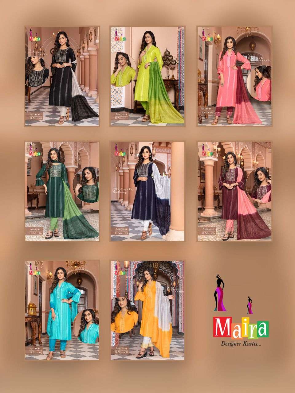 AMAYA VOL-1 BY MAIRA 01 TO 08 SERIES BEAUTIFUL SUITS COLORFUL STYLISH FANCY CASUAL WEAR & ETHNIC WEAR VISCOSE RAYON PRINT DRESSES AT WHOLESALE PRICE