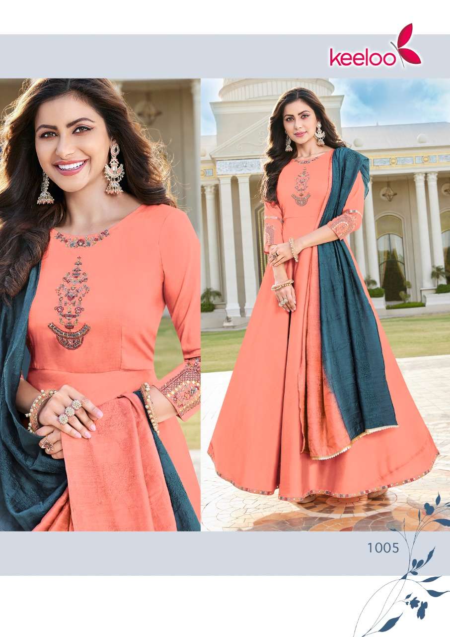 GRACIE VOL-1 BY KEELOO 1001 TO 1006 SERIES BEAUTIFUL STYLISH FANCY COLORFUL CASUAL WEAR & ETHNIC WEAR VISCOSE SLUB GOWNS WITH DUPATTA AT WHOLESALE PRICE
