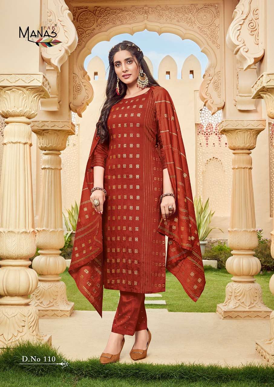 MAHER VOL-2 BY MANAS FAB 107 TO 112 SERIES BEAUTIFUL SUITS COLORFUL STYLISH FANCY CASUAL WEAR & ETHNIC WEAR PURE VISCOSE JACQUARD WITH WORK DRESSES AT WHOLESALE PRICE