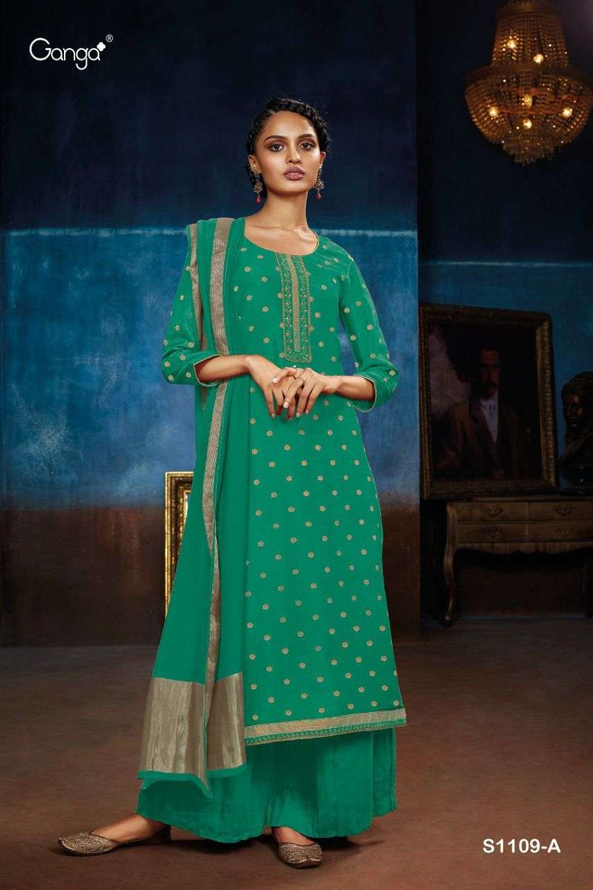 NEW VIMI-1109 BY GANGA FASHION 1109-A TO 1109-H SERIES BEAUTIFUL SUITS COLORFUL STYLISH FANCY CASUAL WEAR & ETHNIC WEAR BANARASI SILK JACQUARD DRESSES AT WHOLESALE PRICE