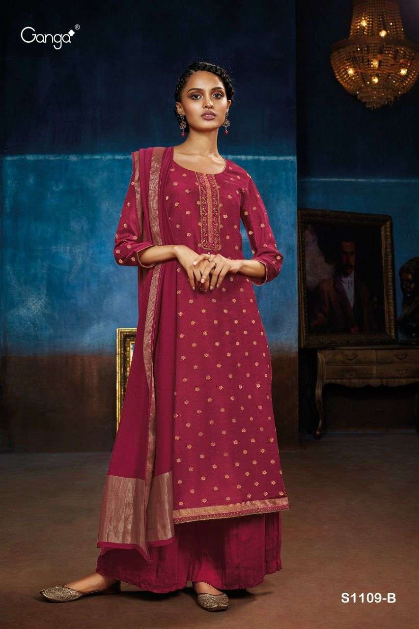 NEW VIMI-1109 BY GANGA FASHION 1109-A TO 1109-H SERIES BEAUTIFUL SUITS COLORFUL STYLISH FANCY CASUAL WEAR & ETHNIC WEAR BANARASI SILK JACQUARD DRESSES AT WHOLESALE PRICE