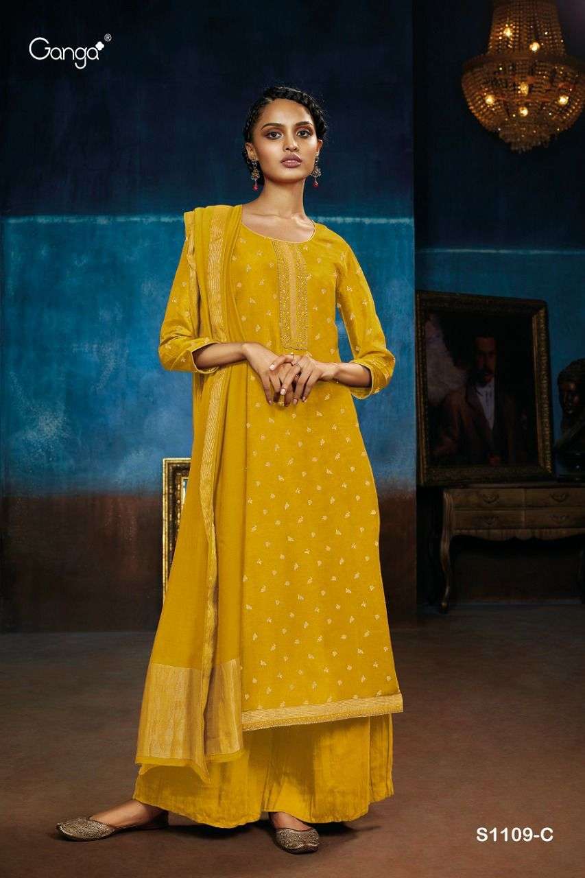 NEW VIMI-1109 BY GANGA FASHION 1109-A TO 1109-H SERIES BEAUTIFUL SUITS COLORFUL STYLISH FANCY CASUAL WEAR & ETHNIC WEAR BANARASI SILK JACQUARD DRESSES AT WHOLESALE PRICE