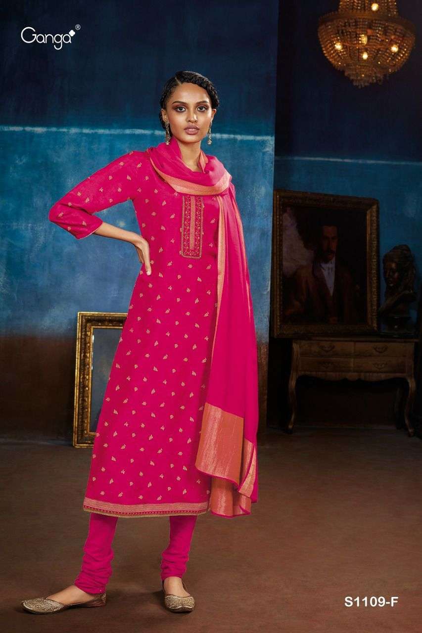 NEW VIMI-1109 BY GANGA FASHION 1109-A TO 1109-H SERIES BEAUTIFUL SUITS COLORFUL STYLISH FANCY CASUAL WEAR & ETHNIC WEAR BANARASI SILK JACQUARD DRESSES AT WHOLESALE PRICE